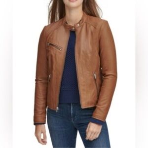 Marc New York Felicity Leather Moto Jacket Whiskey Brown Size Small Soft Leather